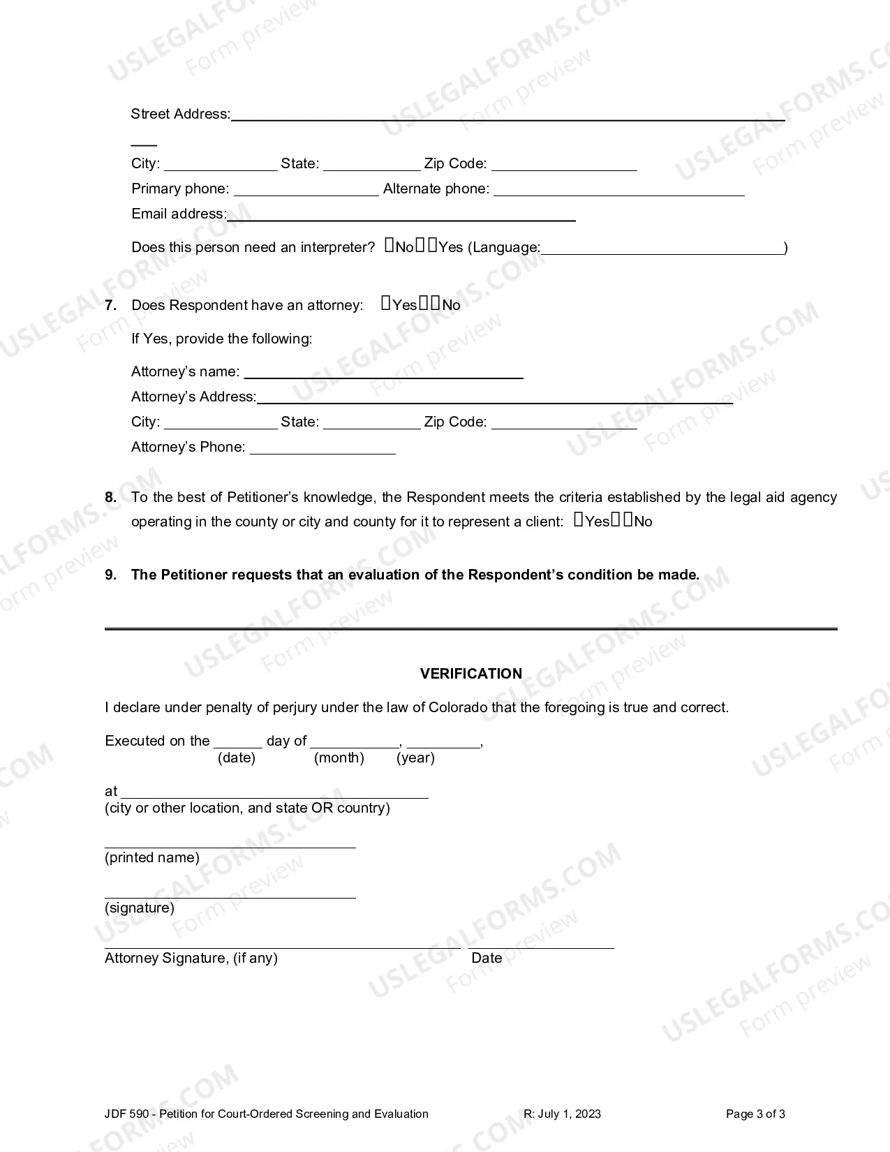 Preview Petition for Court Ordered Screening and Evaluation