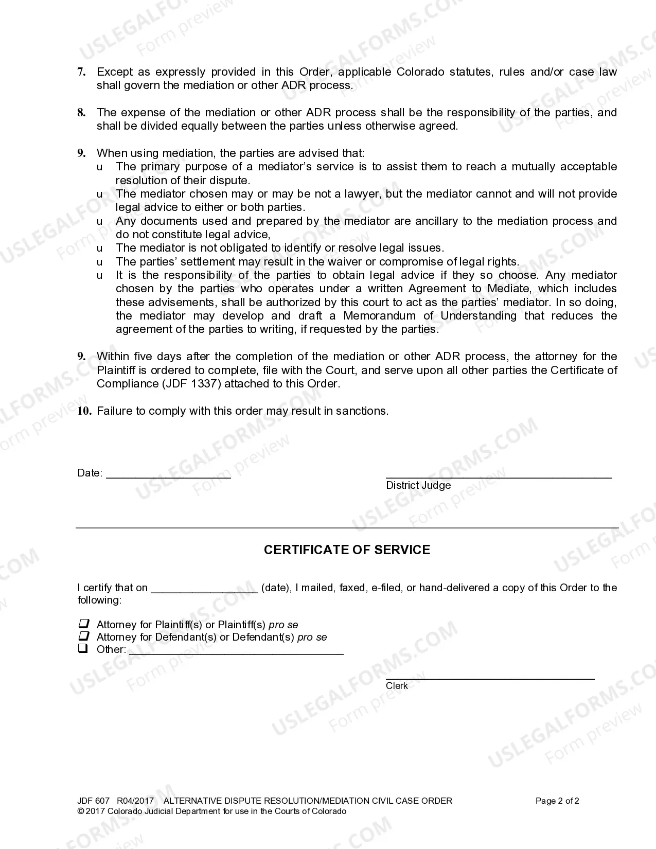 Preview Alternative Dispute Resolution / Mediation Order - Civil Case