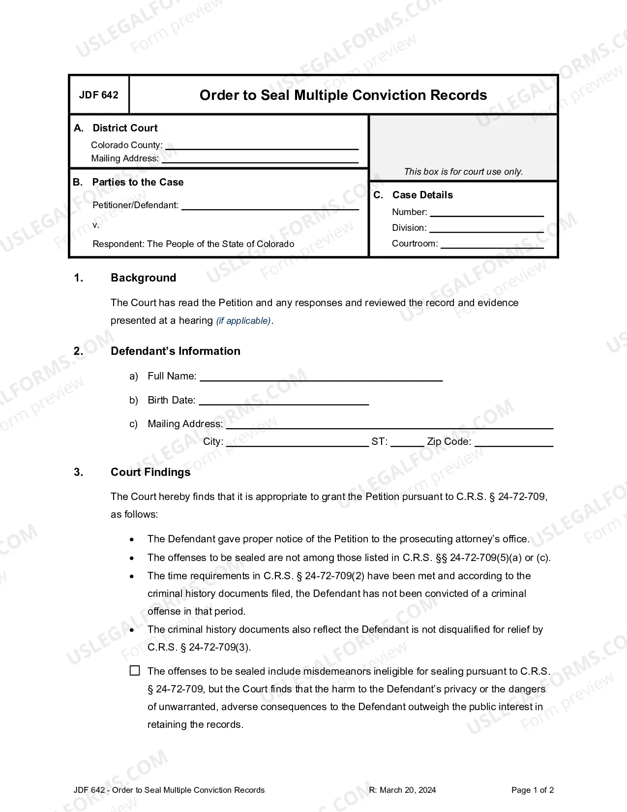 Preview Order to Seal Multiple Conviction Records