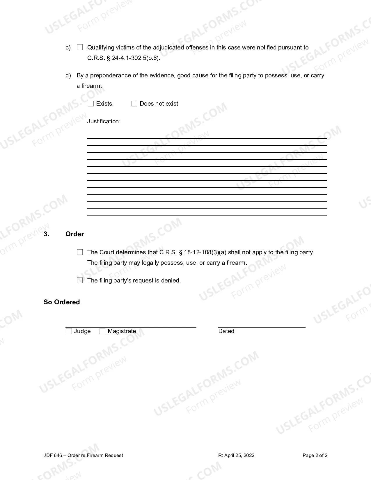 Preview Order Regarding Firearm Request