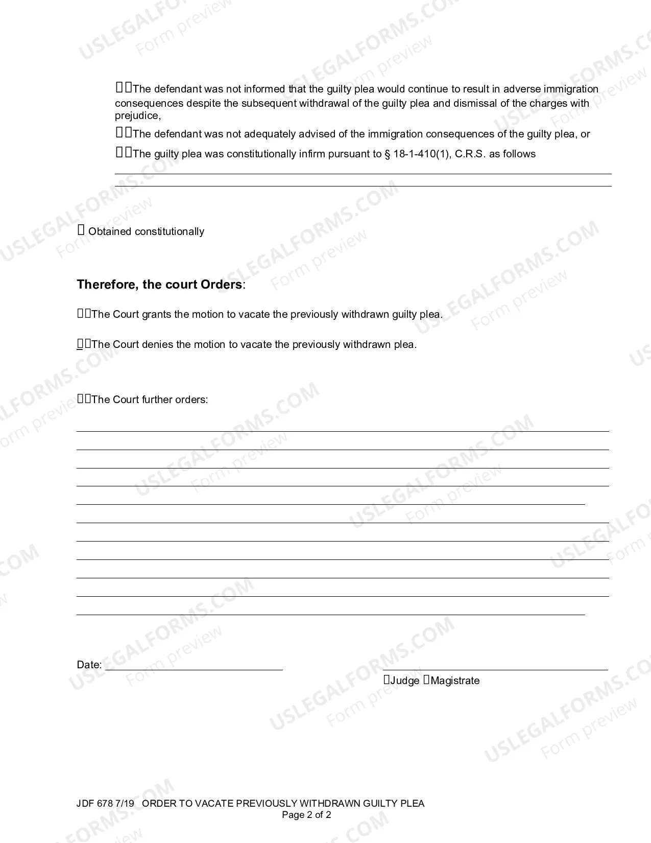 Preview Order to Vacate Previously Withdrawn Guilty Plea
