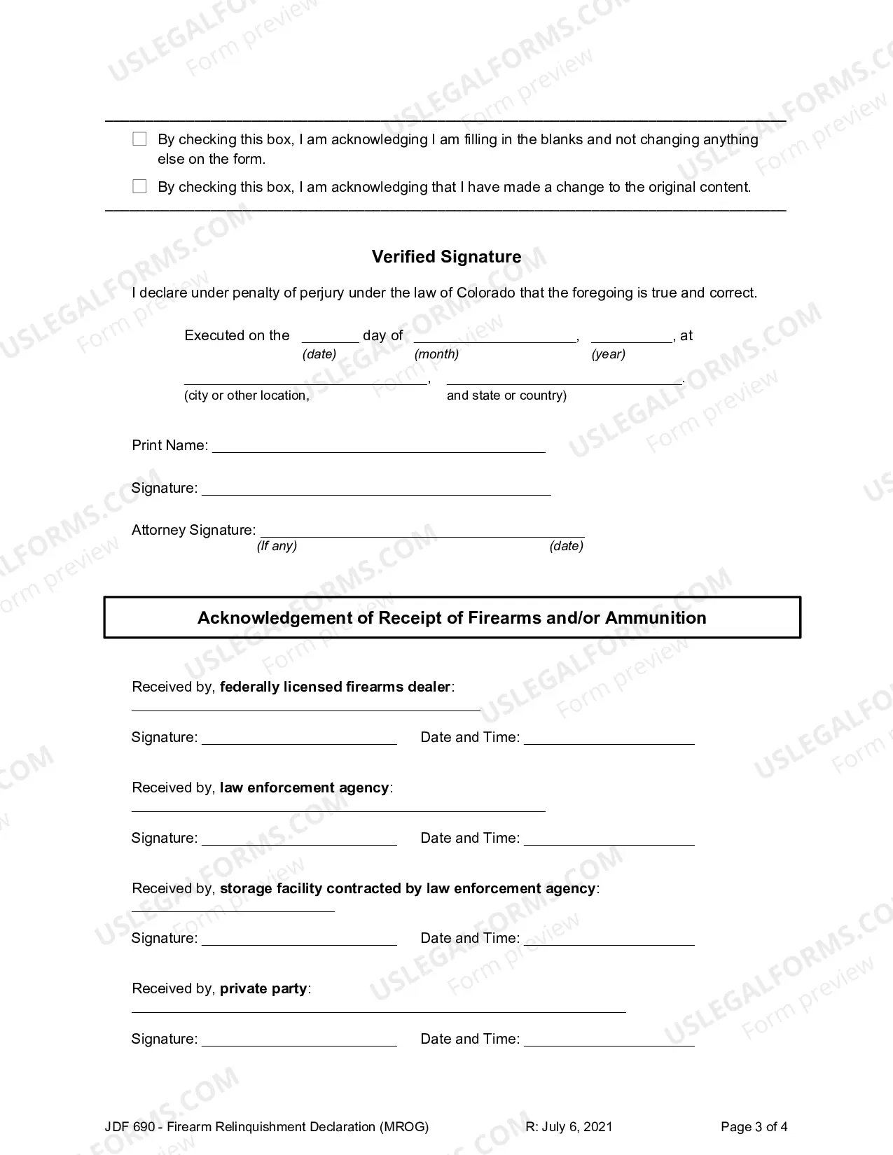 Preview Signed Declaration - Firearm and or Ammunition Relinquishment - Criminal Mandatory Protection Order