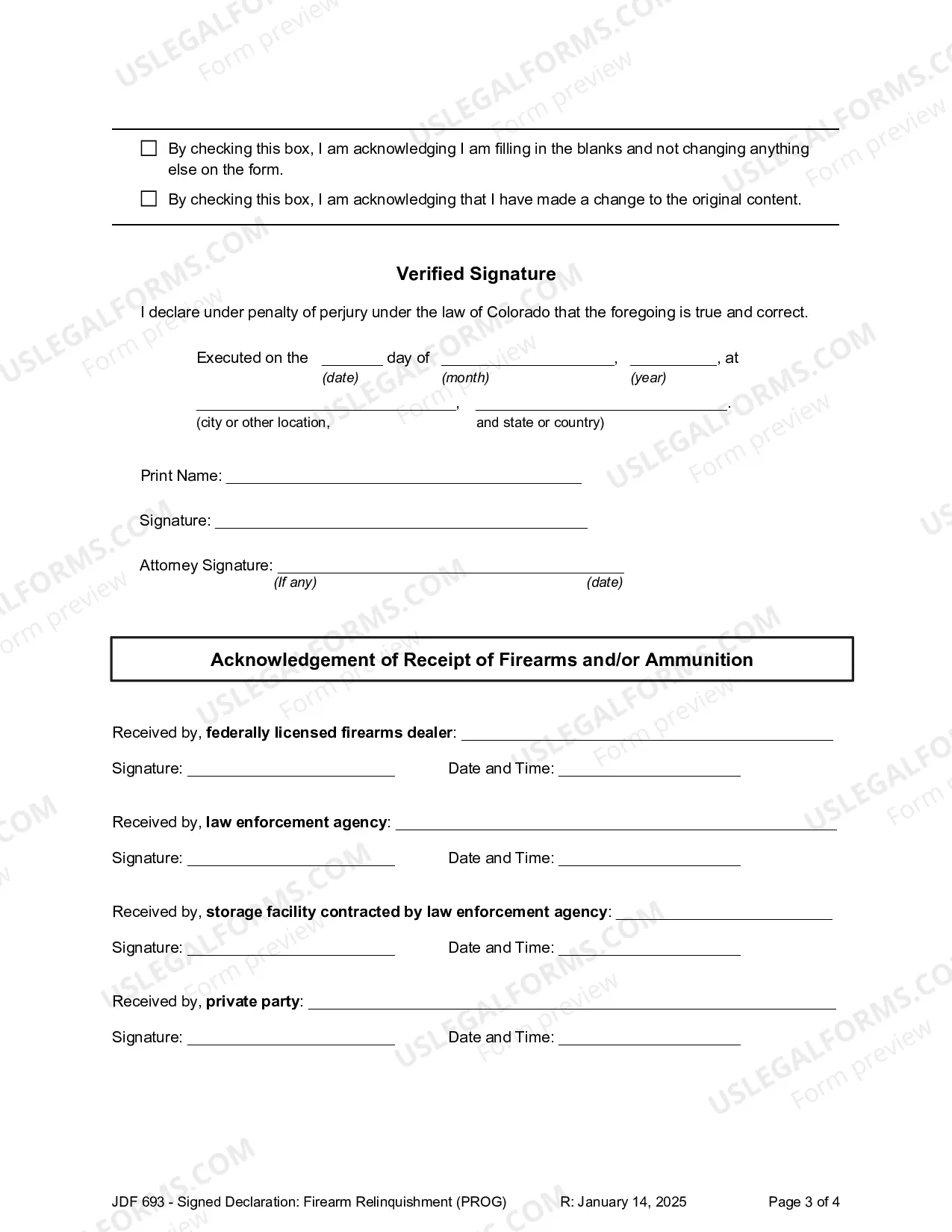 Preview Firearm Relinquishment Declaration - Civil Permanent Protection Order