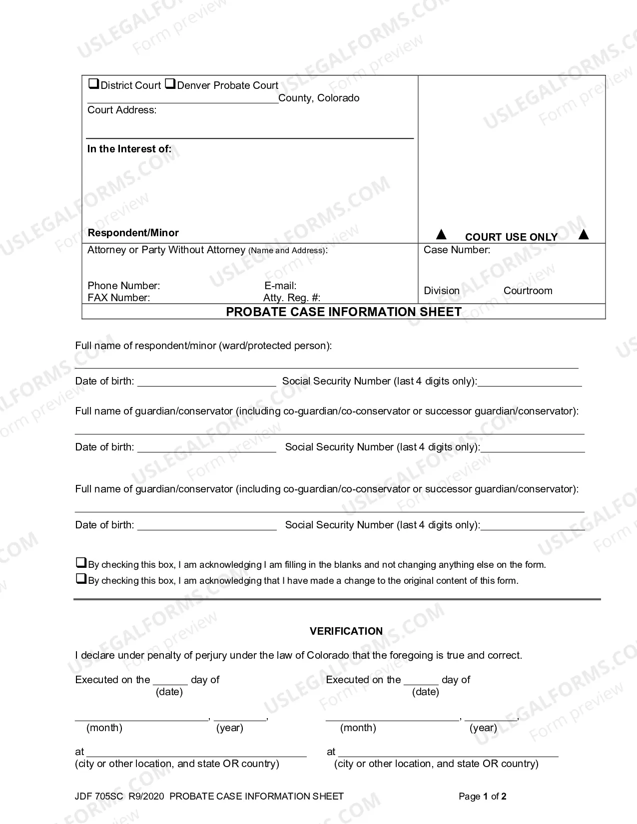 Preview Probate Case Information Sheet