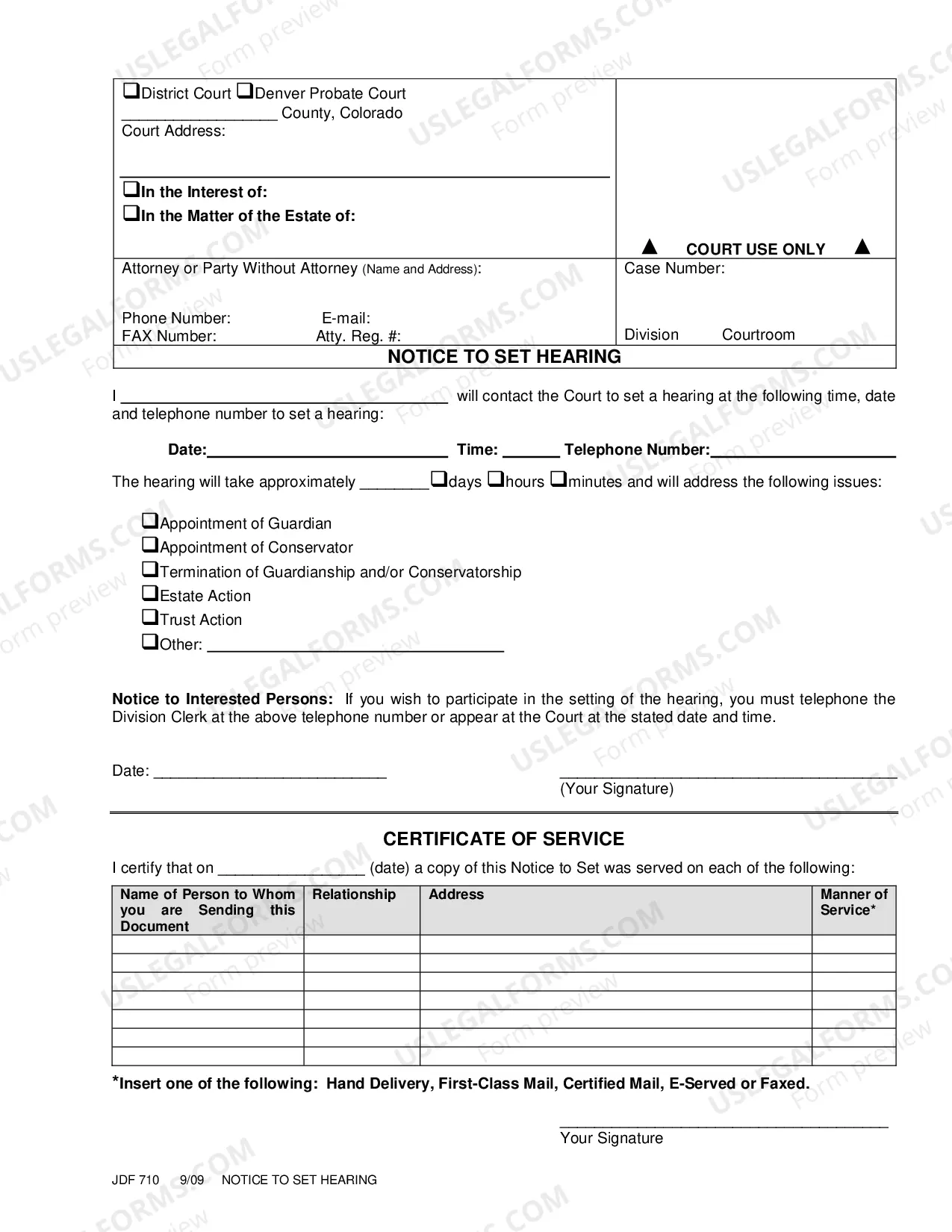 Preview Notice to Set Hearing - Probate Court