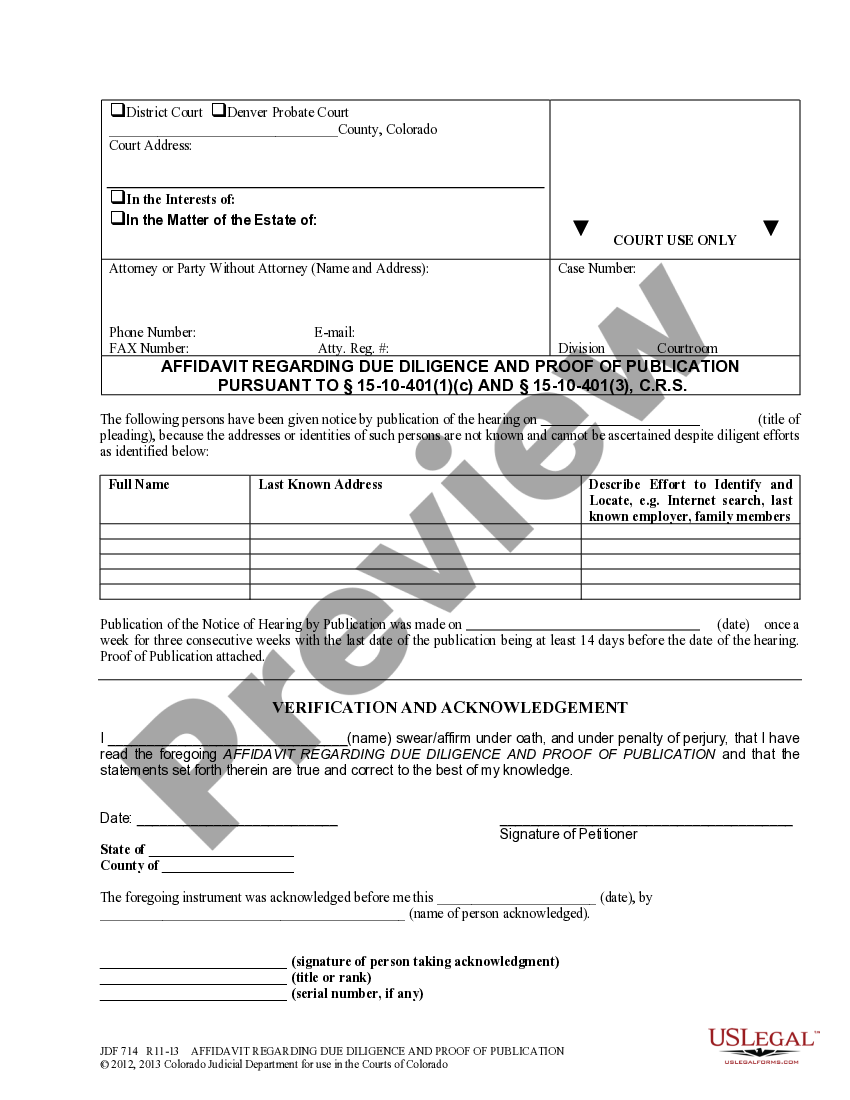 Affidavit Of Due Diligence Form US Legal Forms