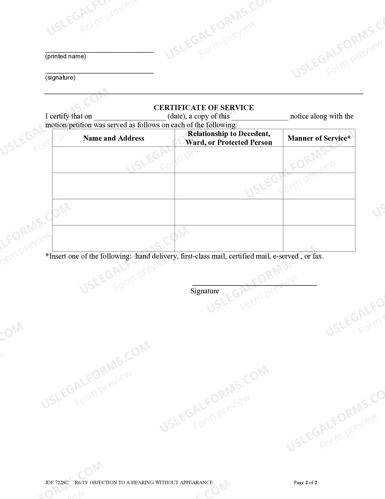 Preview Objection to Hearing without Appearance - Probate