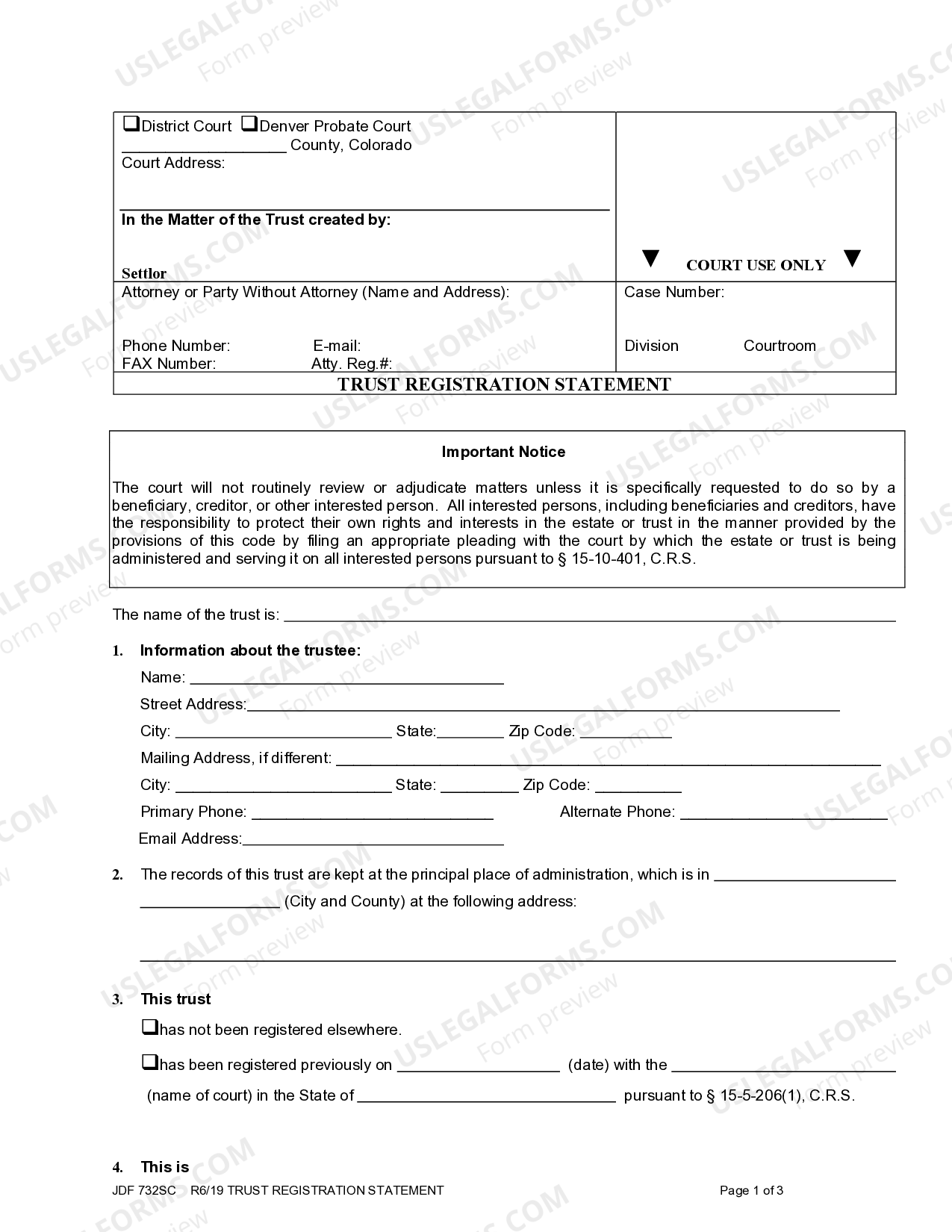 Colorado Trust Registration Statement Colorado Trust Registration