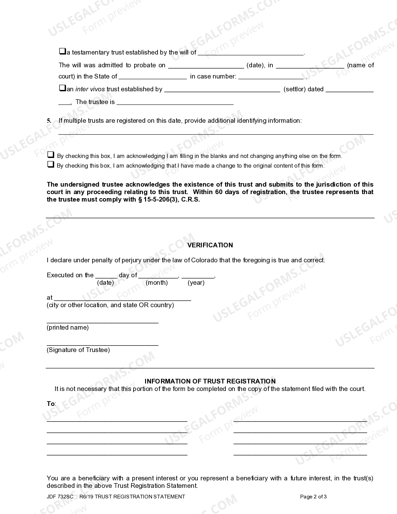 Colorado Trust Registration Statement Colorado Trust Registration