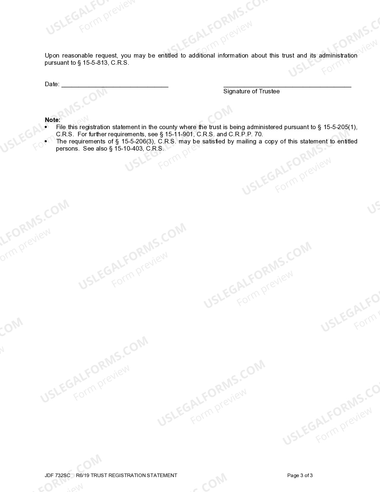 Colorado Trust Registration Statement Colorado Trust Registration