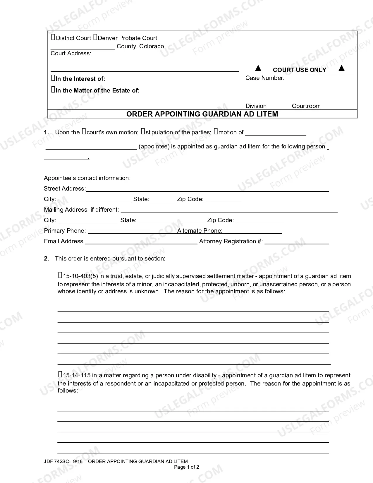 Preview Order Appointing Guardian Ad Litem