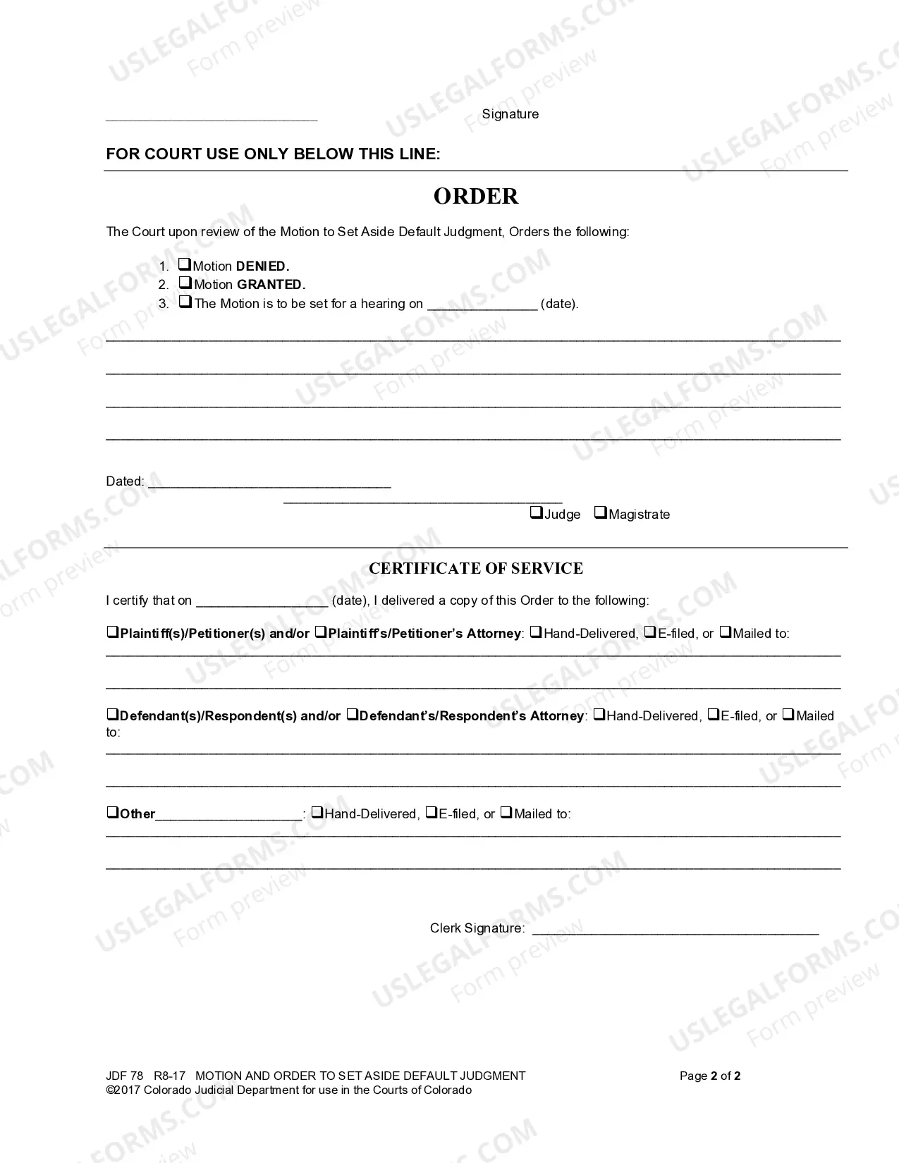 Preview Motion and Order to Set Aside Default Judgment