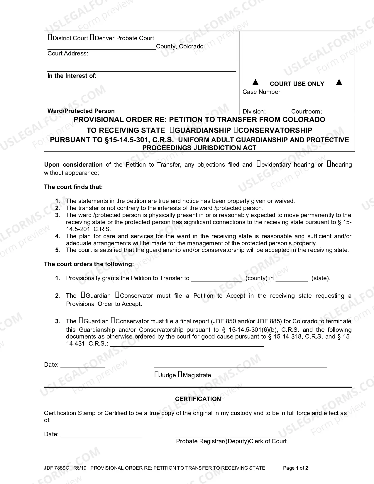 Preview Provisional Order Regarding Petition to Transfer from Colorado to Receiving State