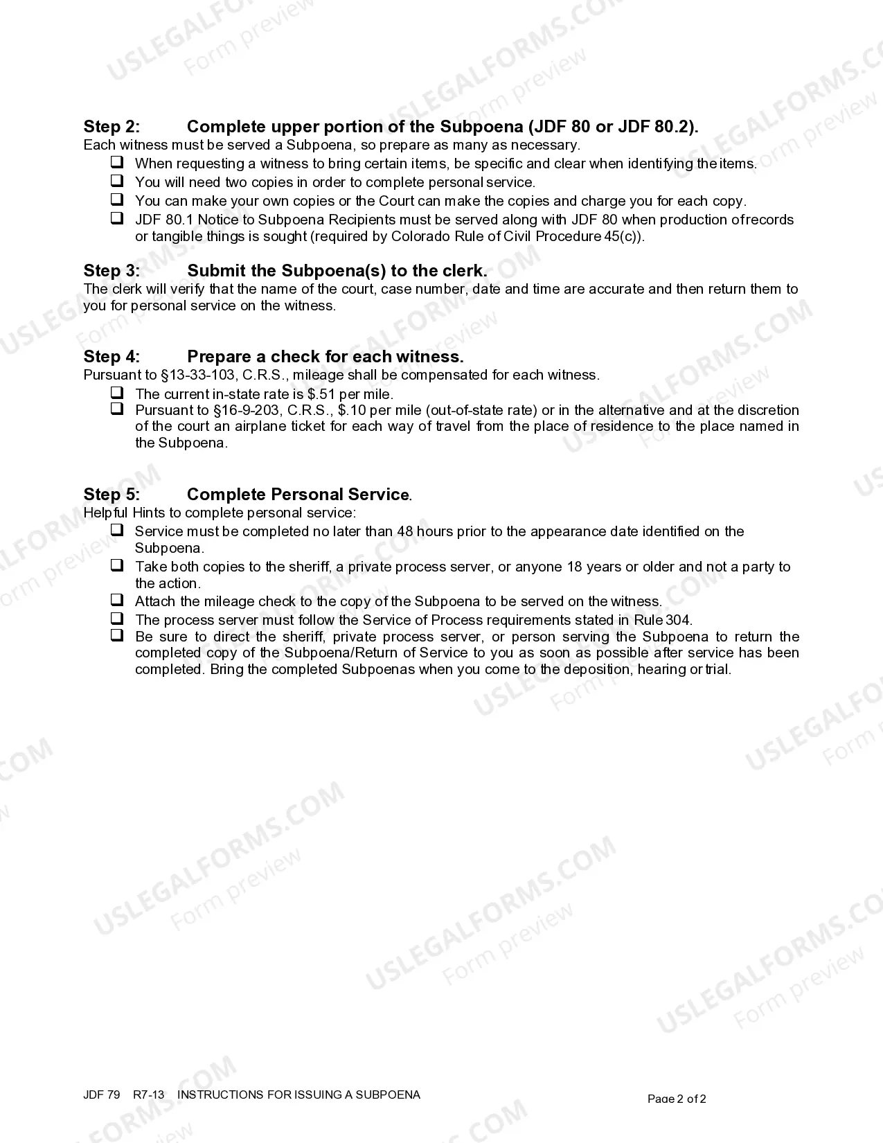 Preview Instructions for Issuing a Subpoena