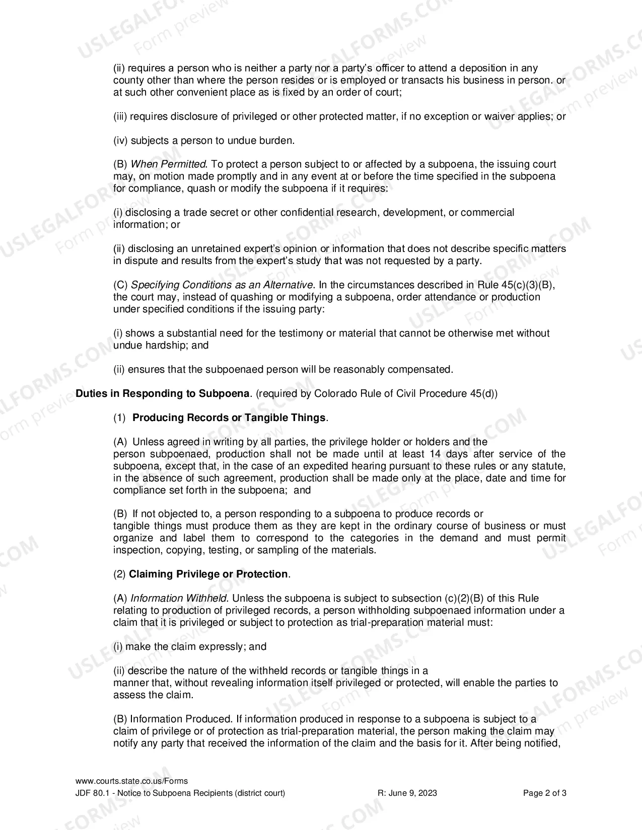 Preview Notice to Subpoena Recipient