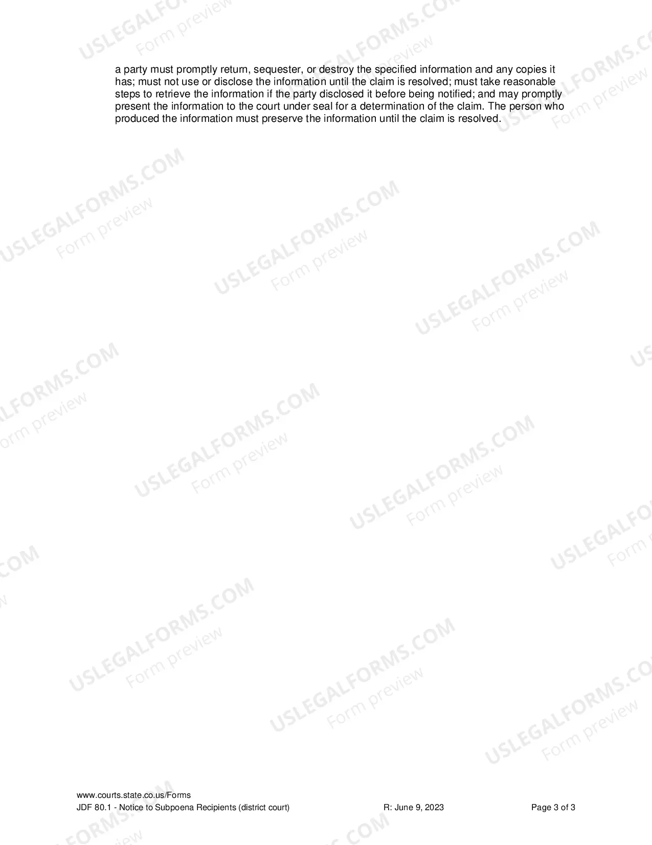 Preview Notice to Subpoena Recipient
