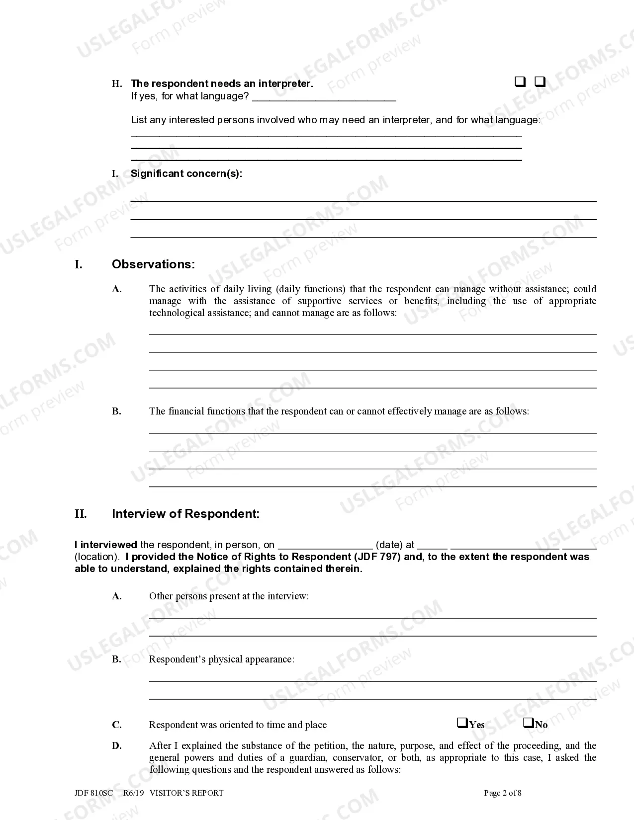 Preview Visitor's Report for Conservatorship and/or Guardianship