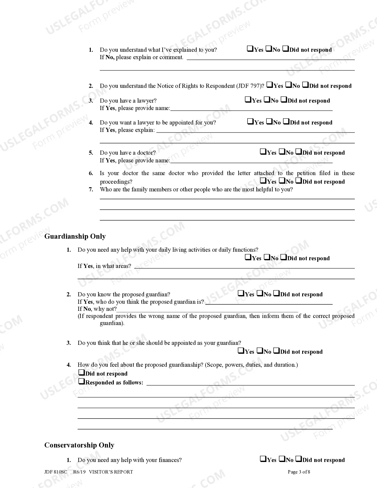Preview Visitor's Report for Conservatorship and/or Guardianship