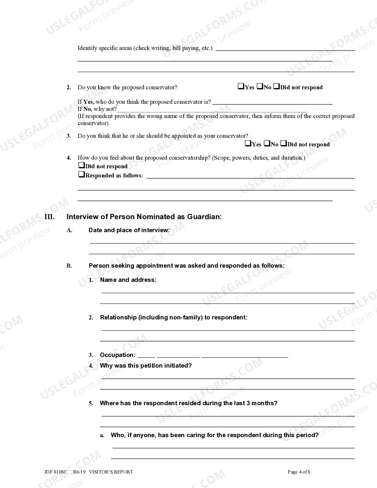 Preview Visitor's Report for Conservatorship and/or Guardianship
