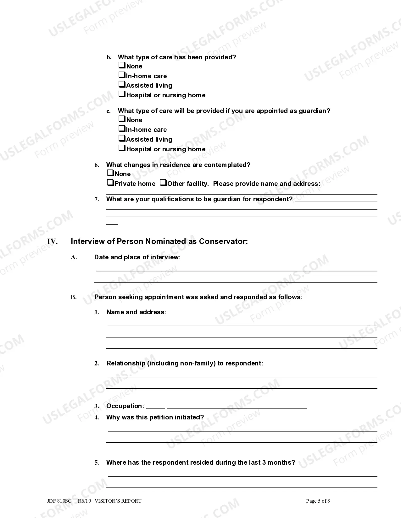 Preview Visitor's Report for Conservatorship and/or Guardianship