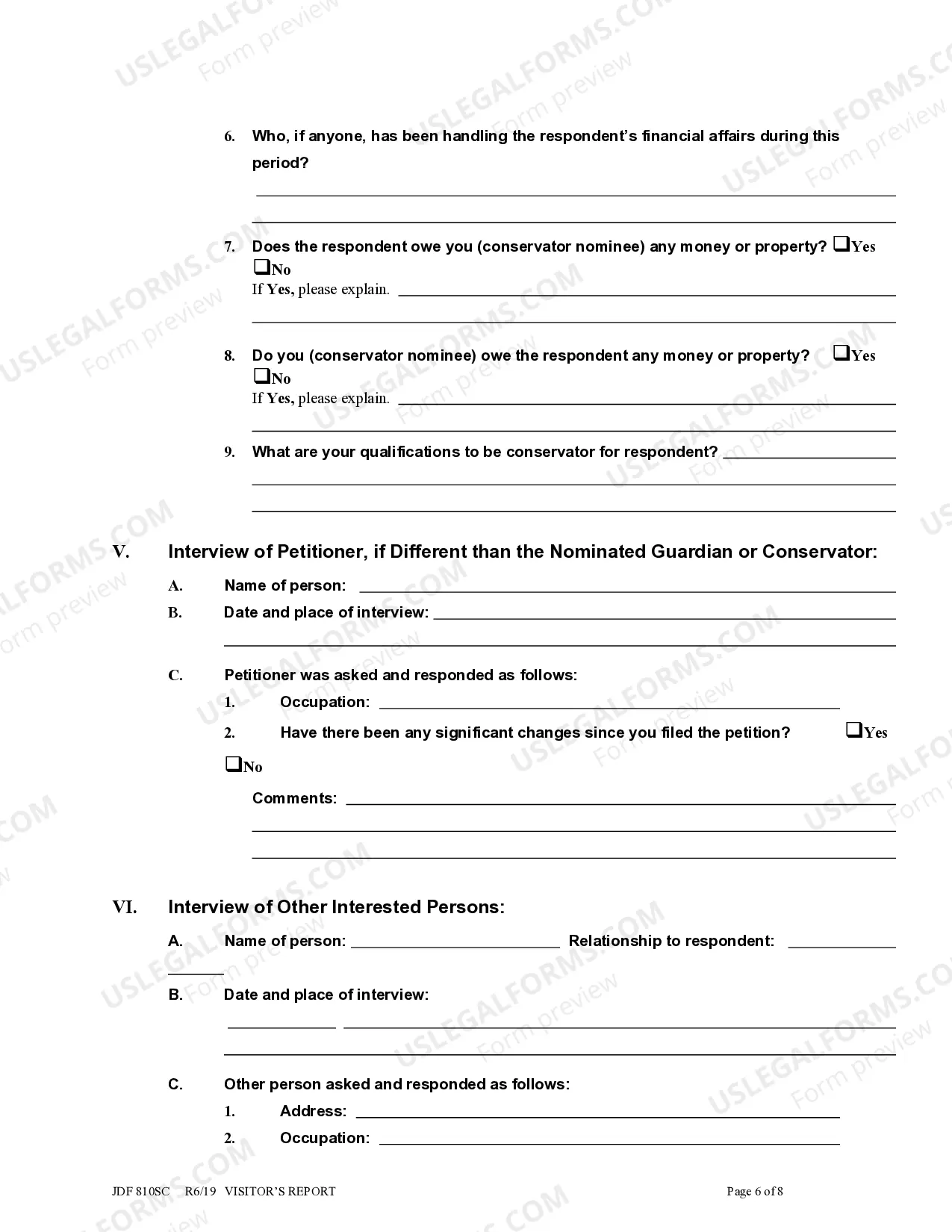 Preview Visitor's Report for Conservatorship and/or Guardianship