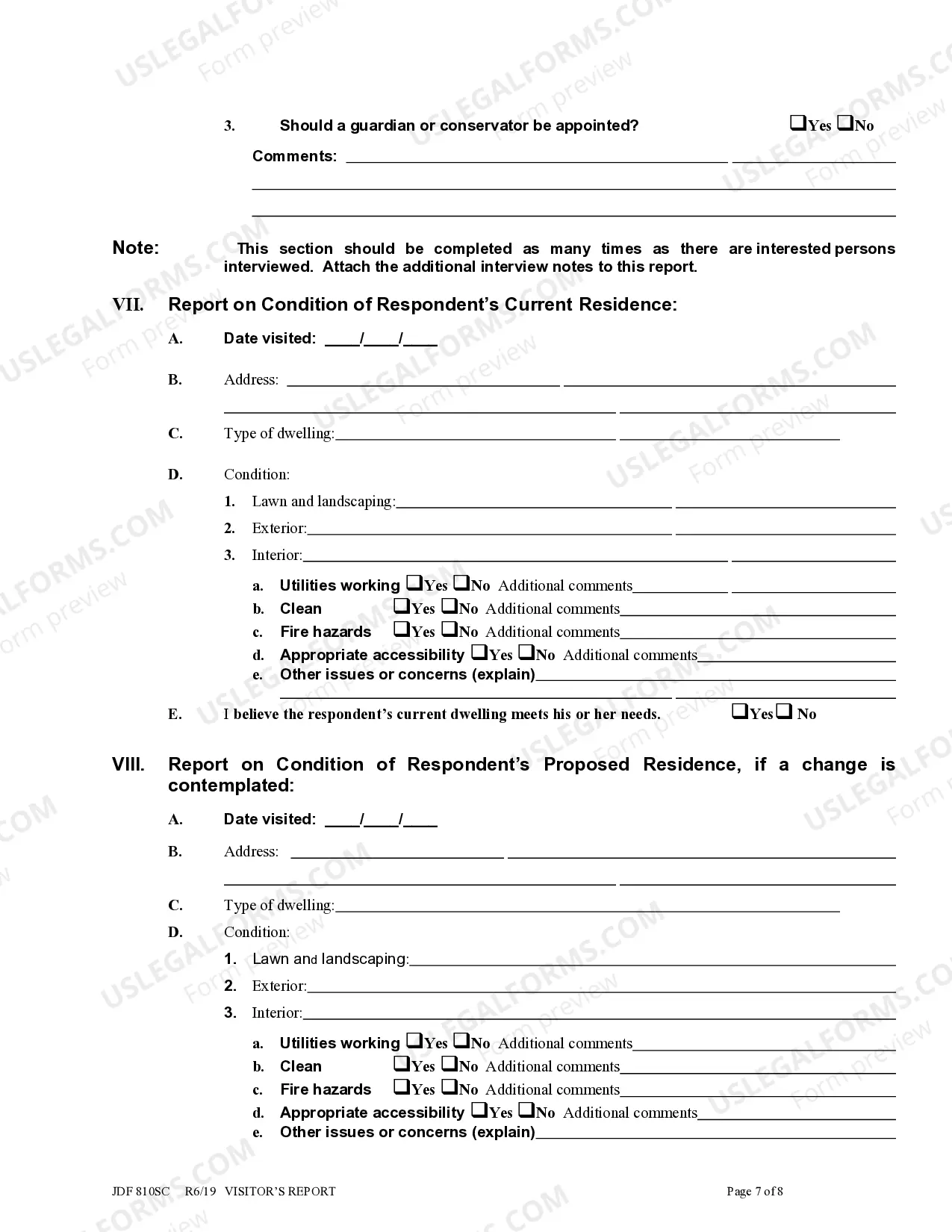 Preview Visitor's Report for Conservatorship and/or Guardianship