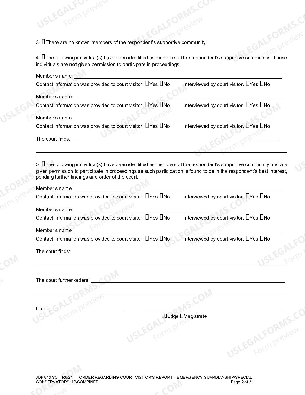 Preview Order Regarding Court Visitor's Report - Emergency Appointments