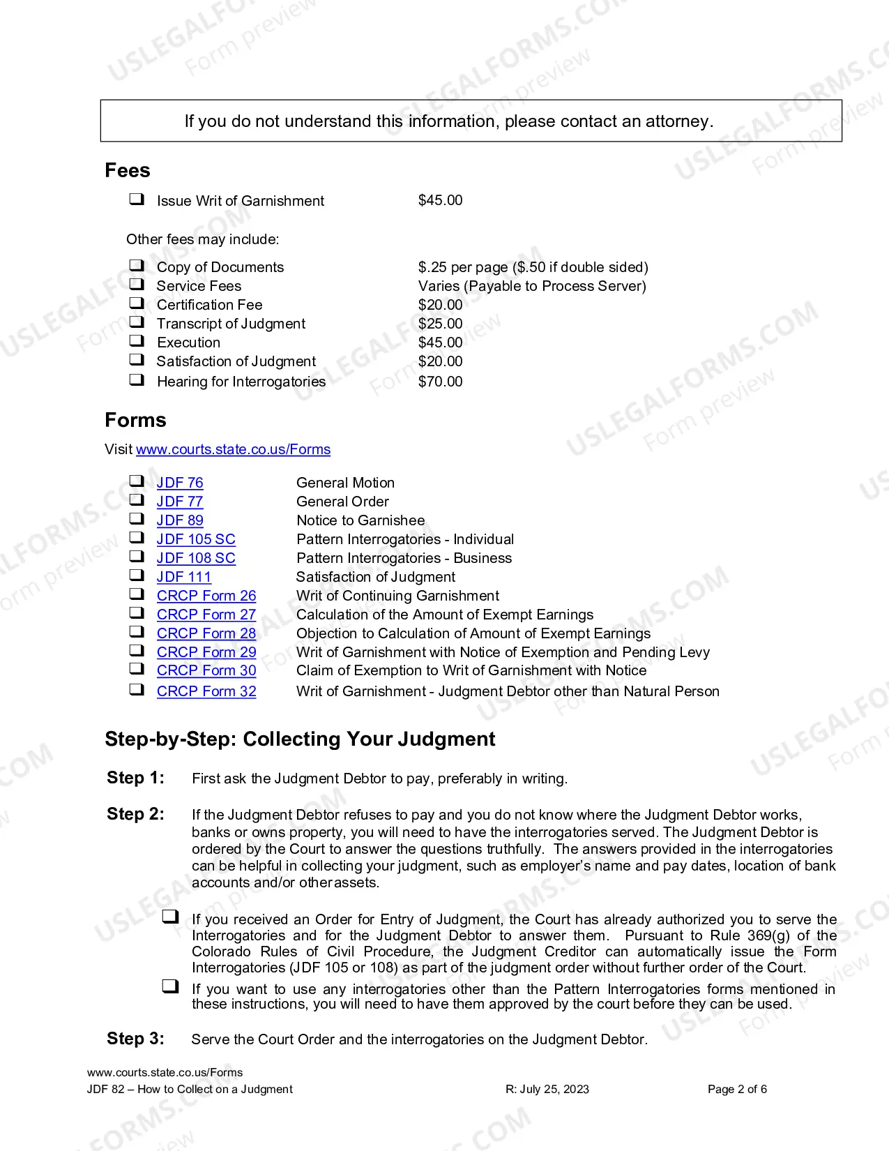 Preview Instructions for Collecting a Judgment and Completing a Writ of Garnishment