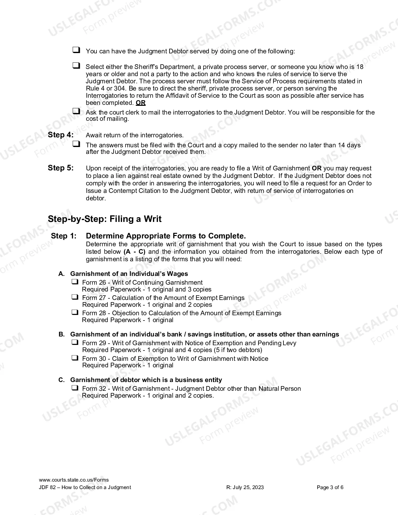 Preview Instructions for Collecting a Judgment and Completing a Writ of Garnishment