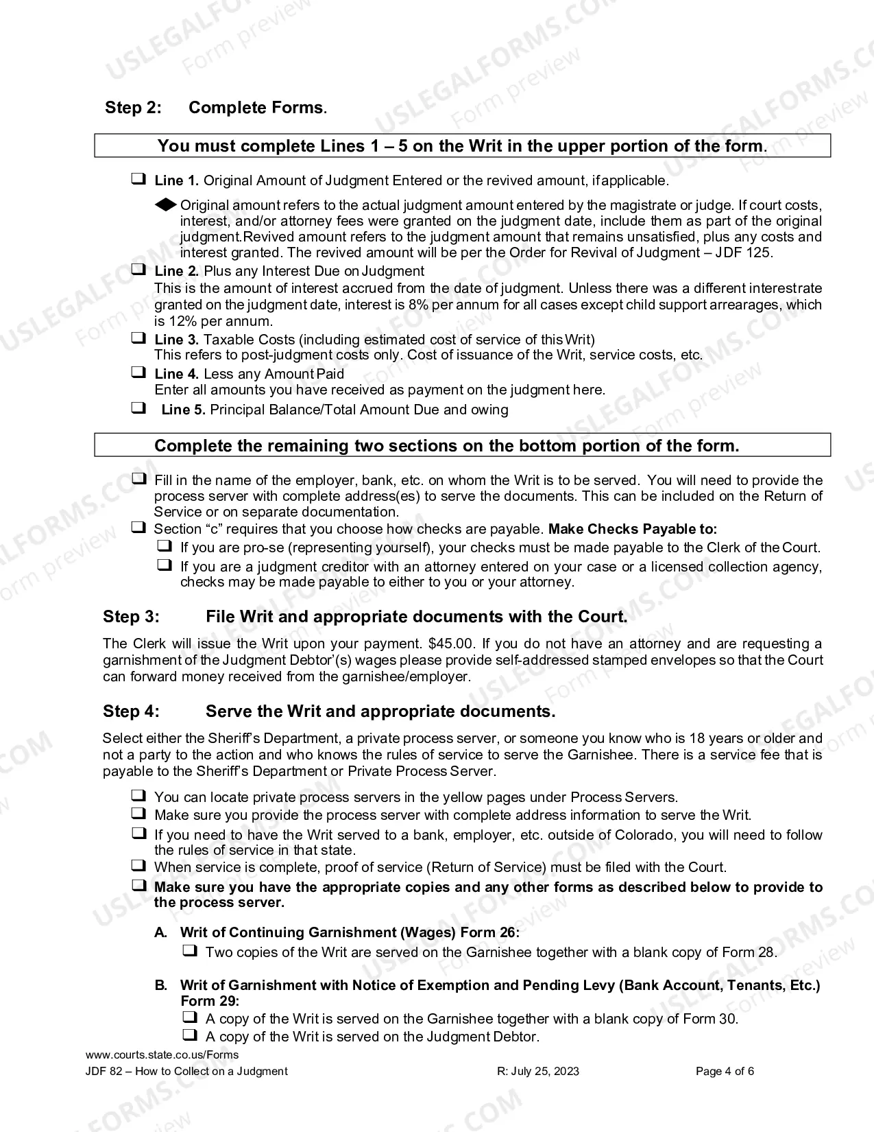 Preview Instructions for Collecting a Judgment and Completing a Writ of Garnishment