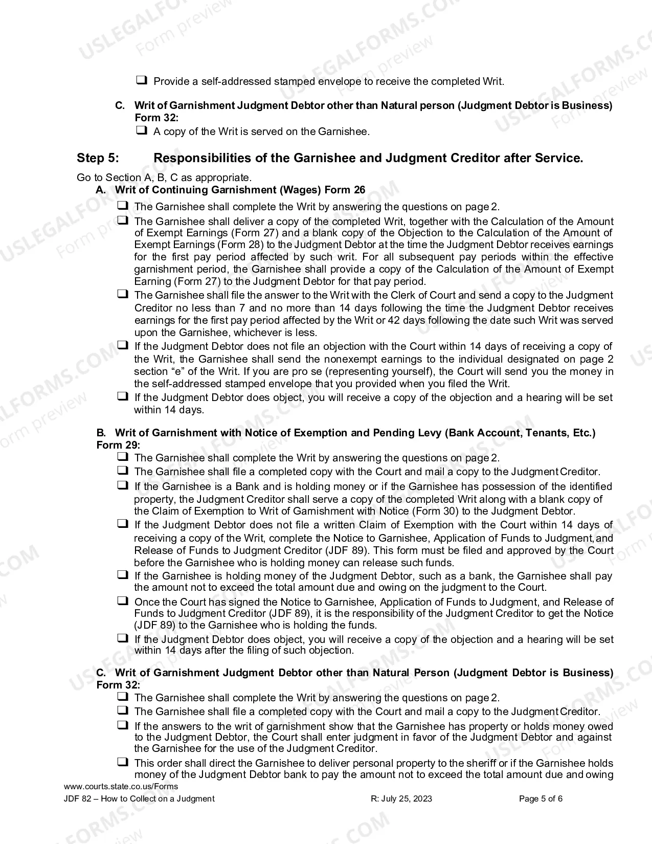 Preview Instructions for Collecting a Judgment and Completing a Writ of Garnishment
