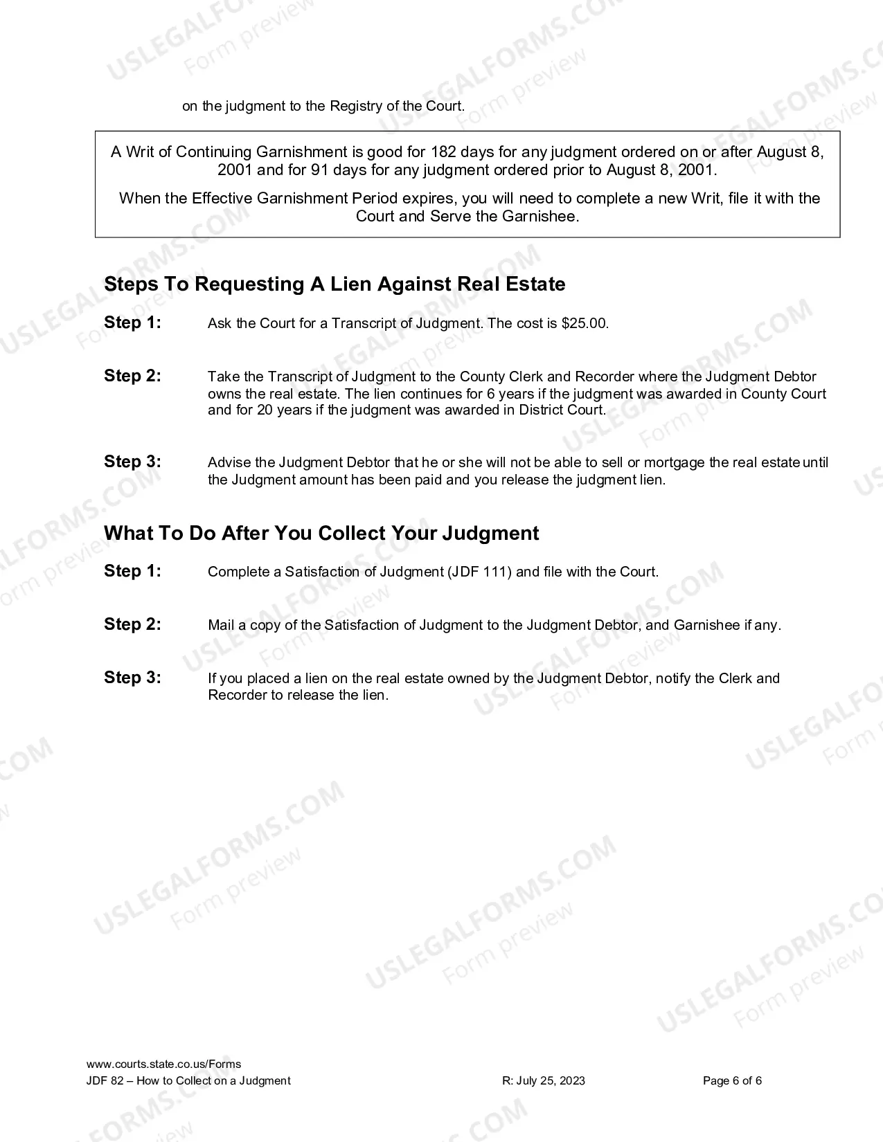 Preview Instructions for Collecting a Judgment and Completing a Writ of Garnishment