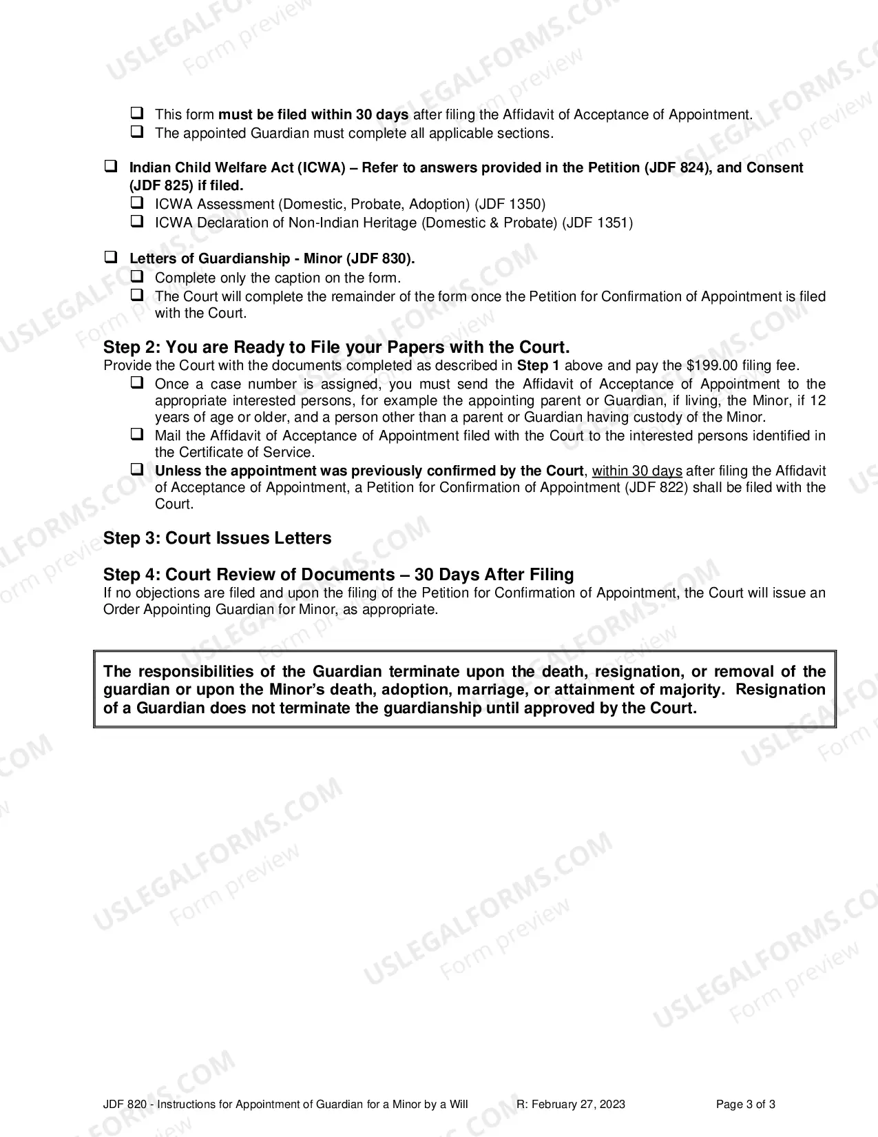 Preview Instructions For Appointment Of Guardian For Minor By Will Or Other Signed Writing