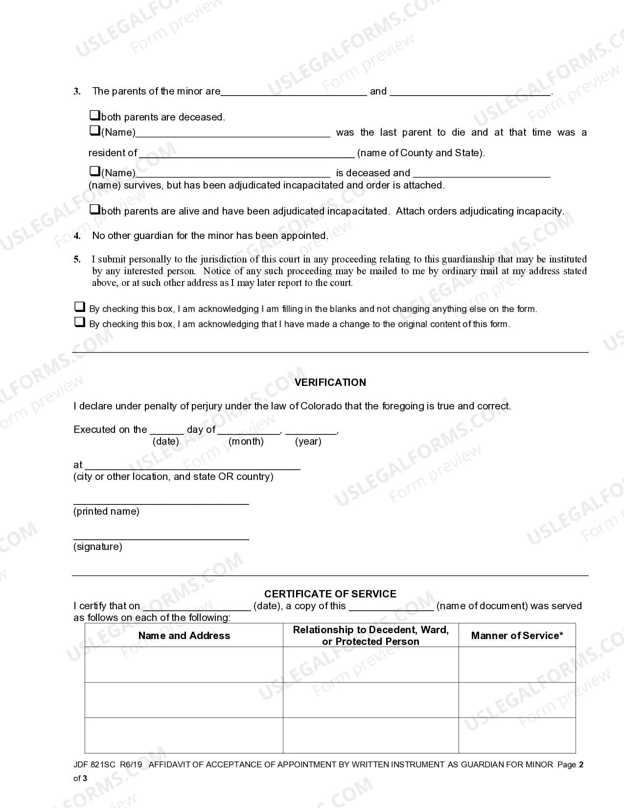 Preview Affidavit Of Acceptance Of Appointment By Written Instrument As Guardian For Minor