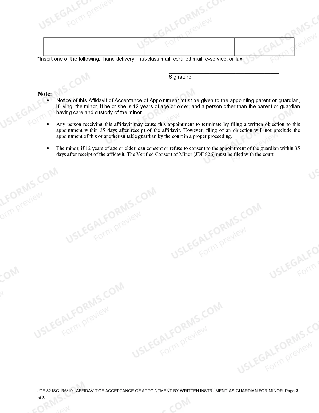 Preview Affidavit Of Acceptance Of Appointment By Written Instrument As Guardian For Minor