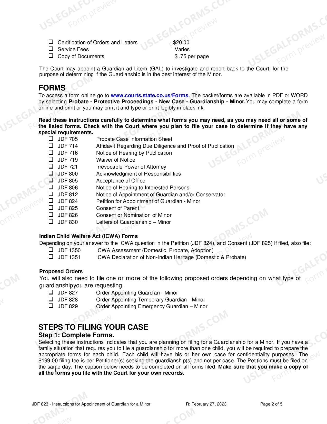 Preview Instructions for Appointment of a Guardian - Minor