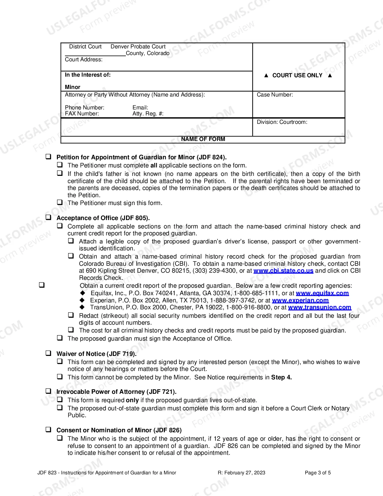 Preview Instructions for Appointment of a Guardian - Minor