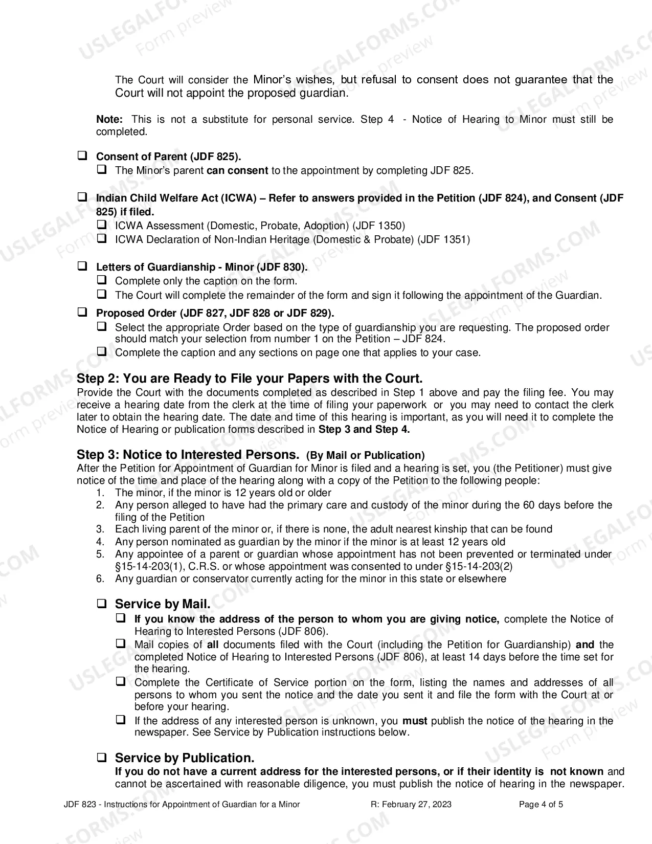 Preview Instructions for Appointment of a Guardian - Minor