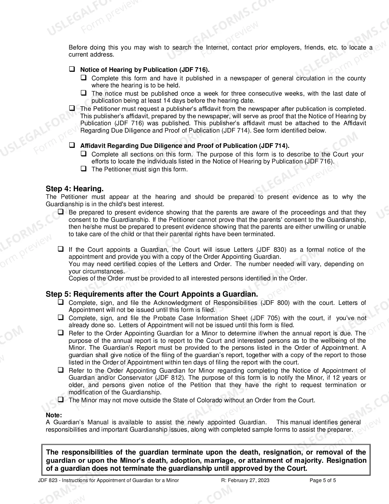 Preview Instructions for Appointment of a Guardian - Minor