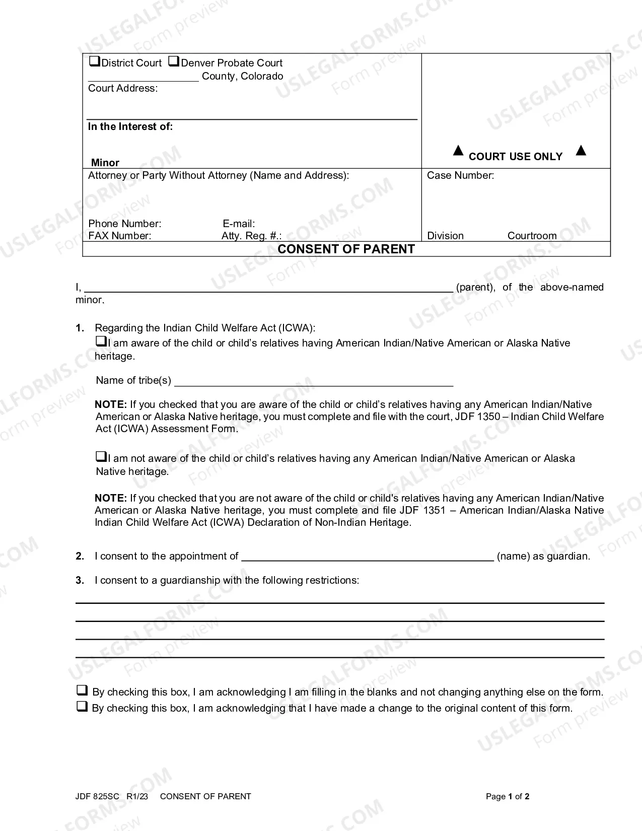 Preview Consent of Parent - Guardianship