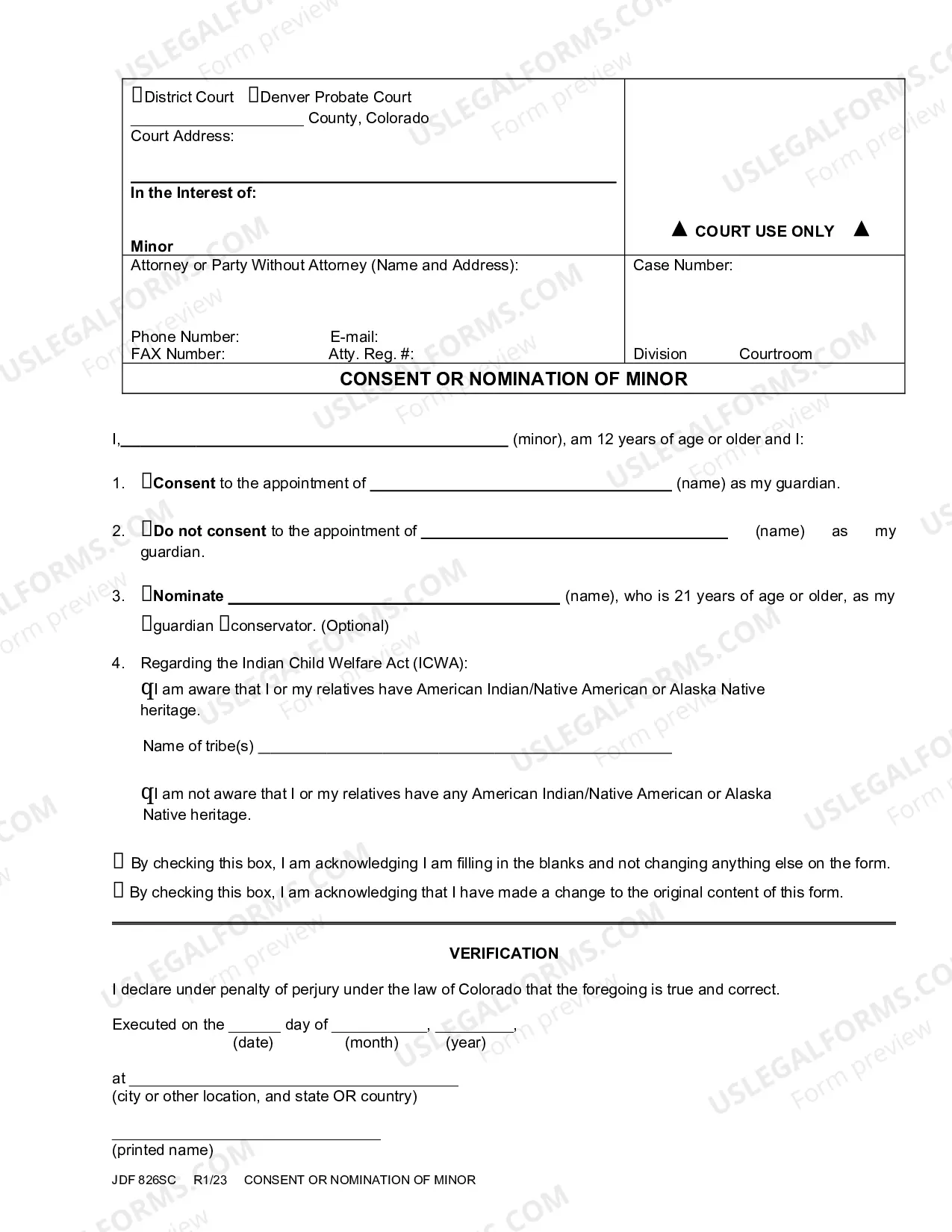 Preview Consent or Nomination of Minor