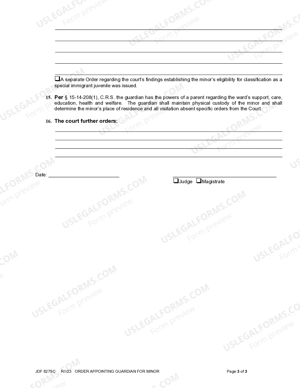Preview Order Appointing Guardian For Minor