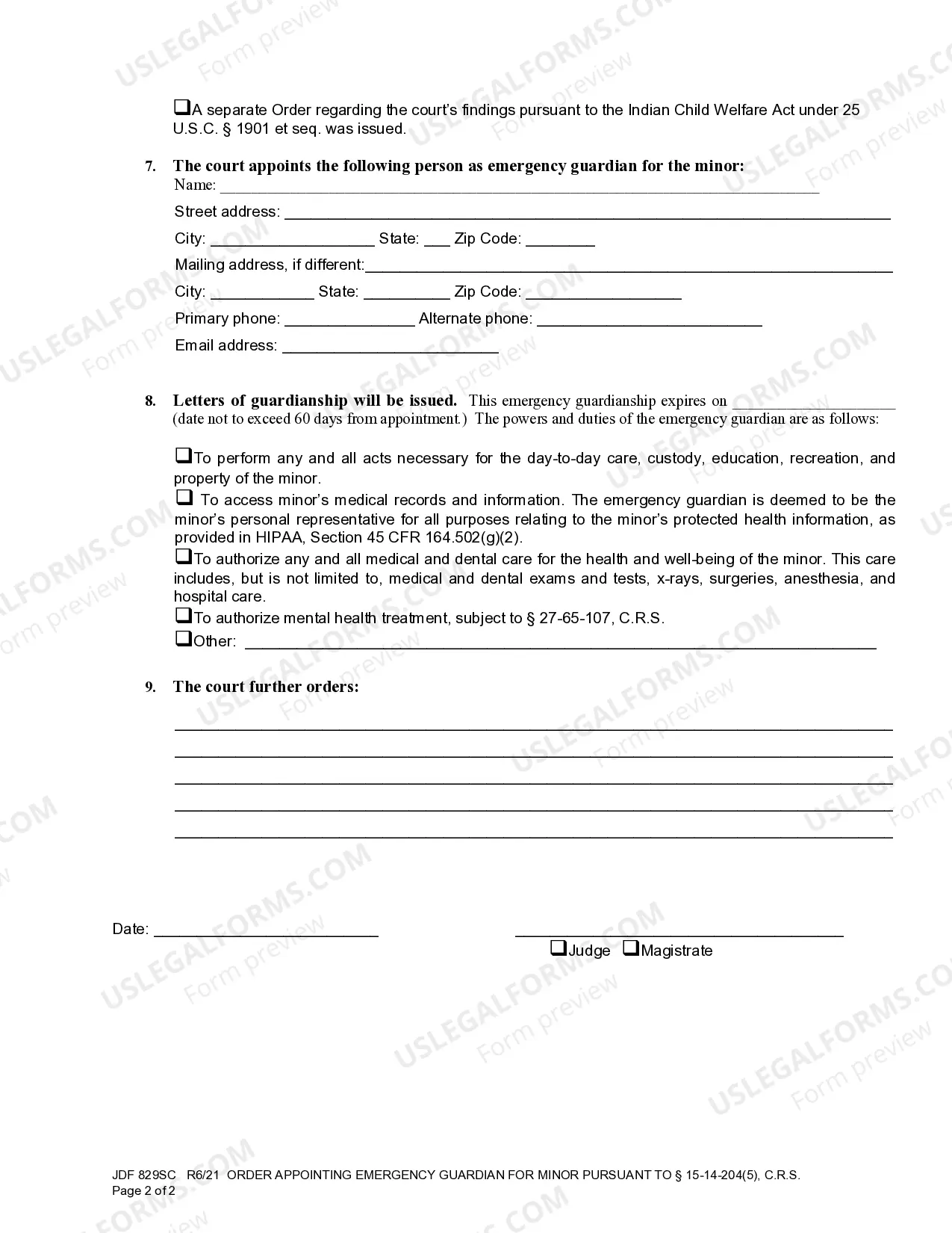 Preview Order Appointing Emergency Guardian For Minor