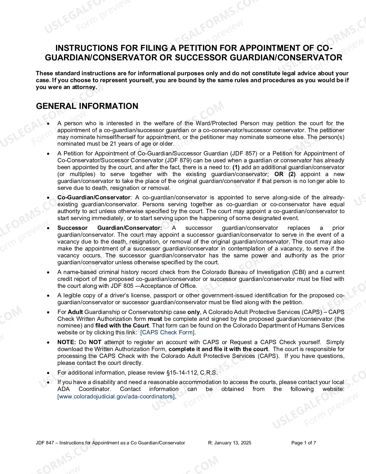 Preview Instructions for Filing a Petition for Appointment of Co-Guardian or Co-Conservator or Successor Guardian or Conservator