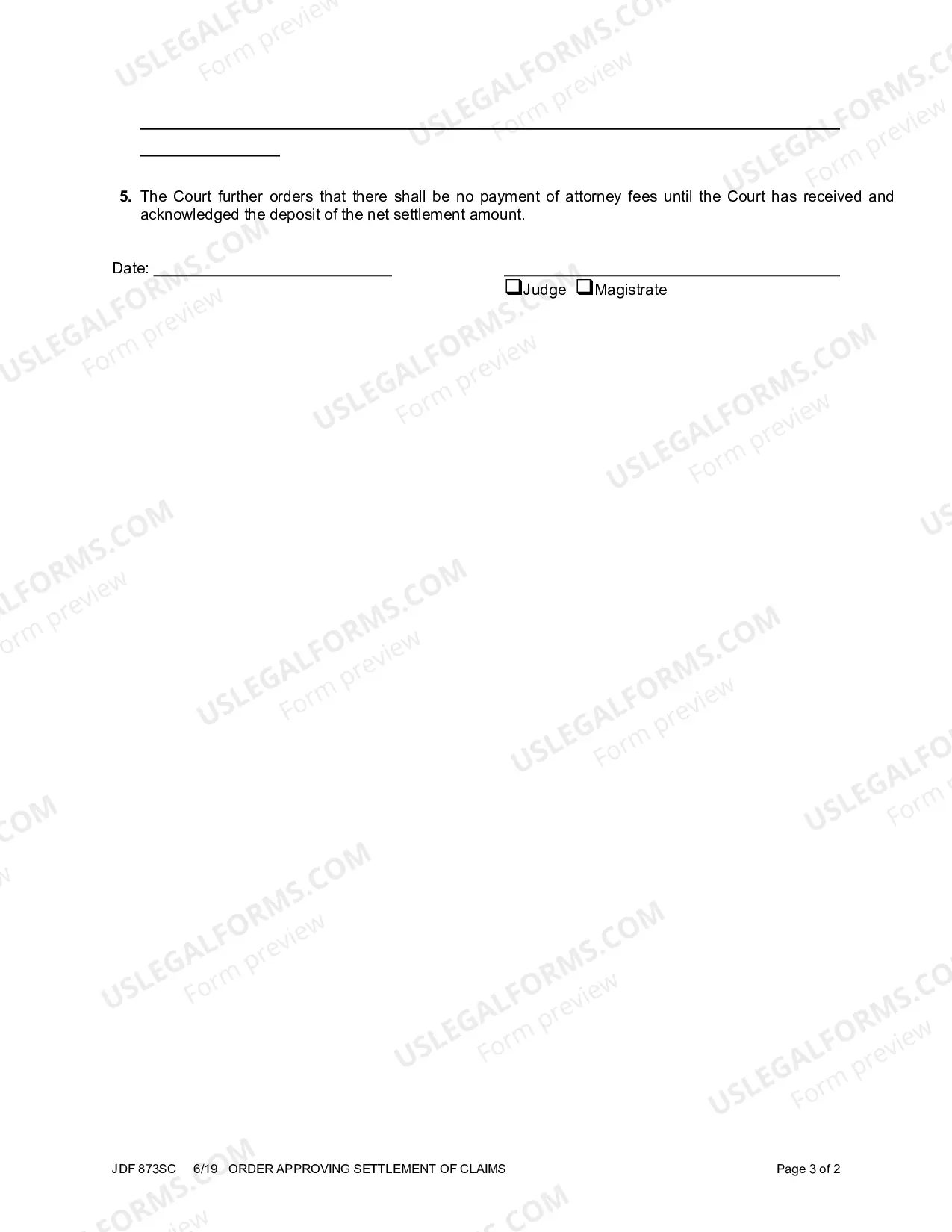 Preview Order Approving Settlement of Claims