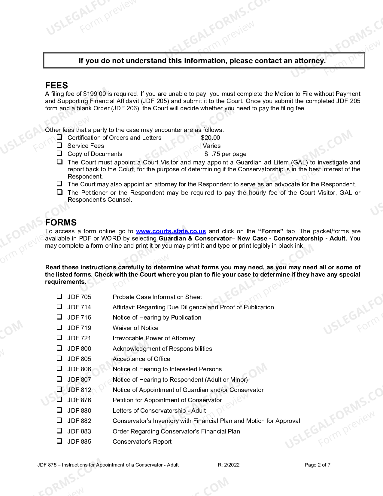 Colorado Instructions For Appointment Of A Conservator Adult US