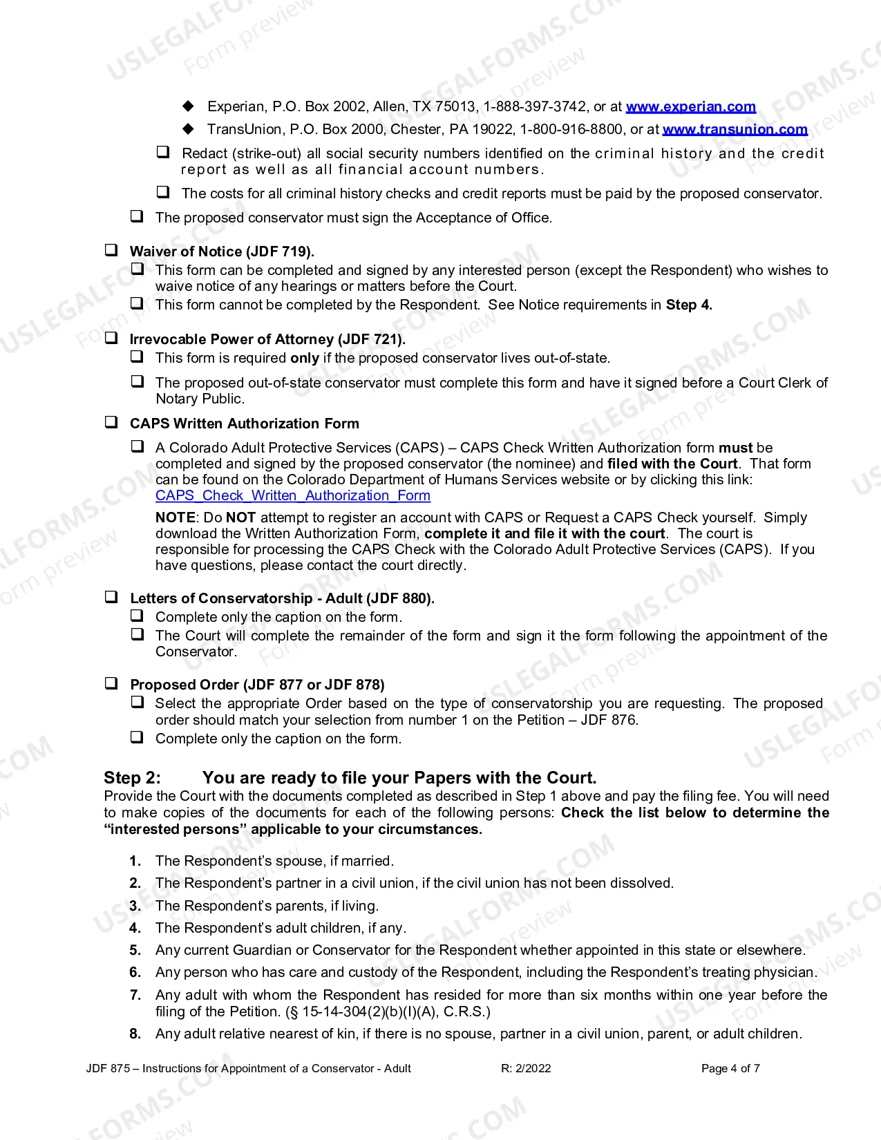 Preview Instructions For Appointment Of A Conservator - Adult