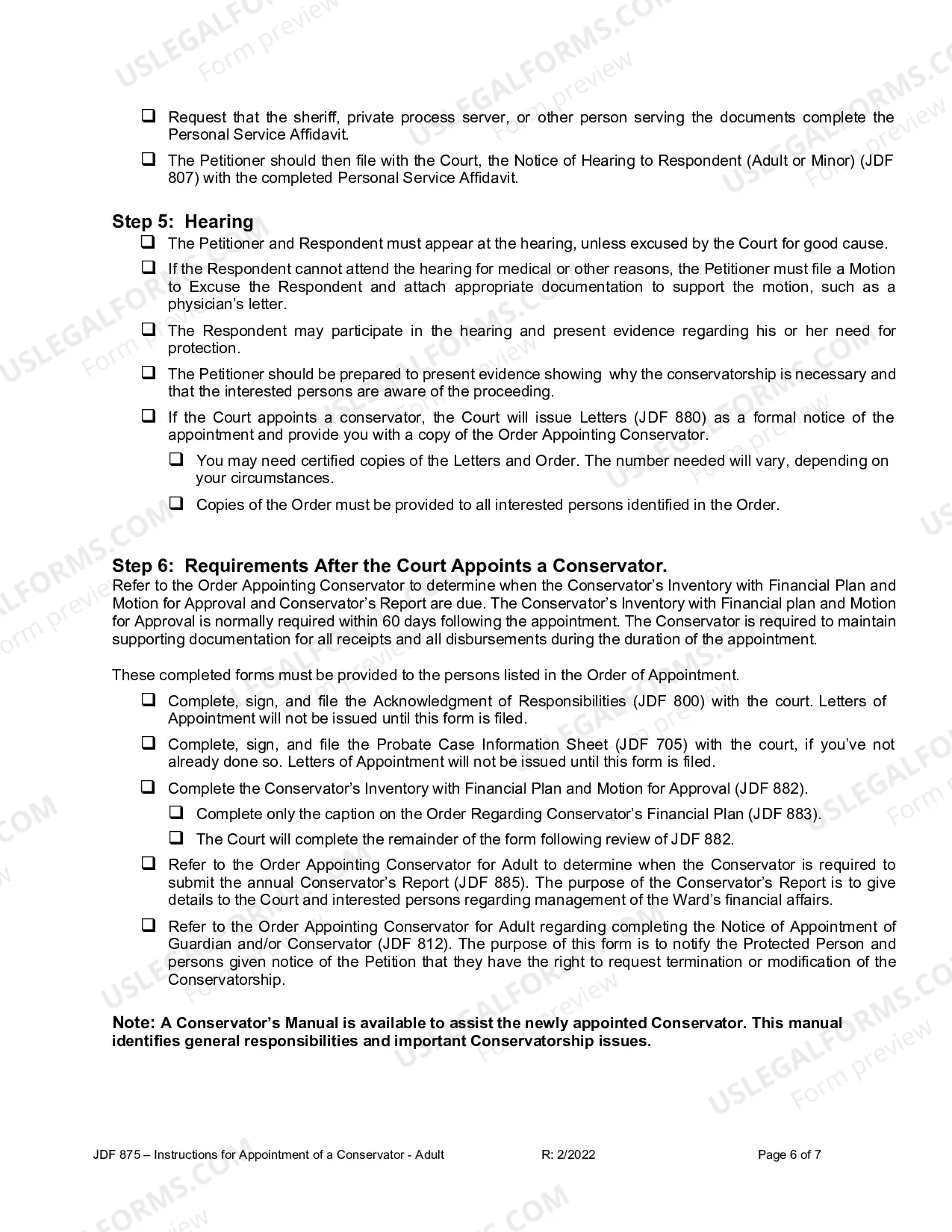 Preview Instructions For Appointment Of A Conservator - Adult