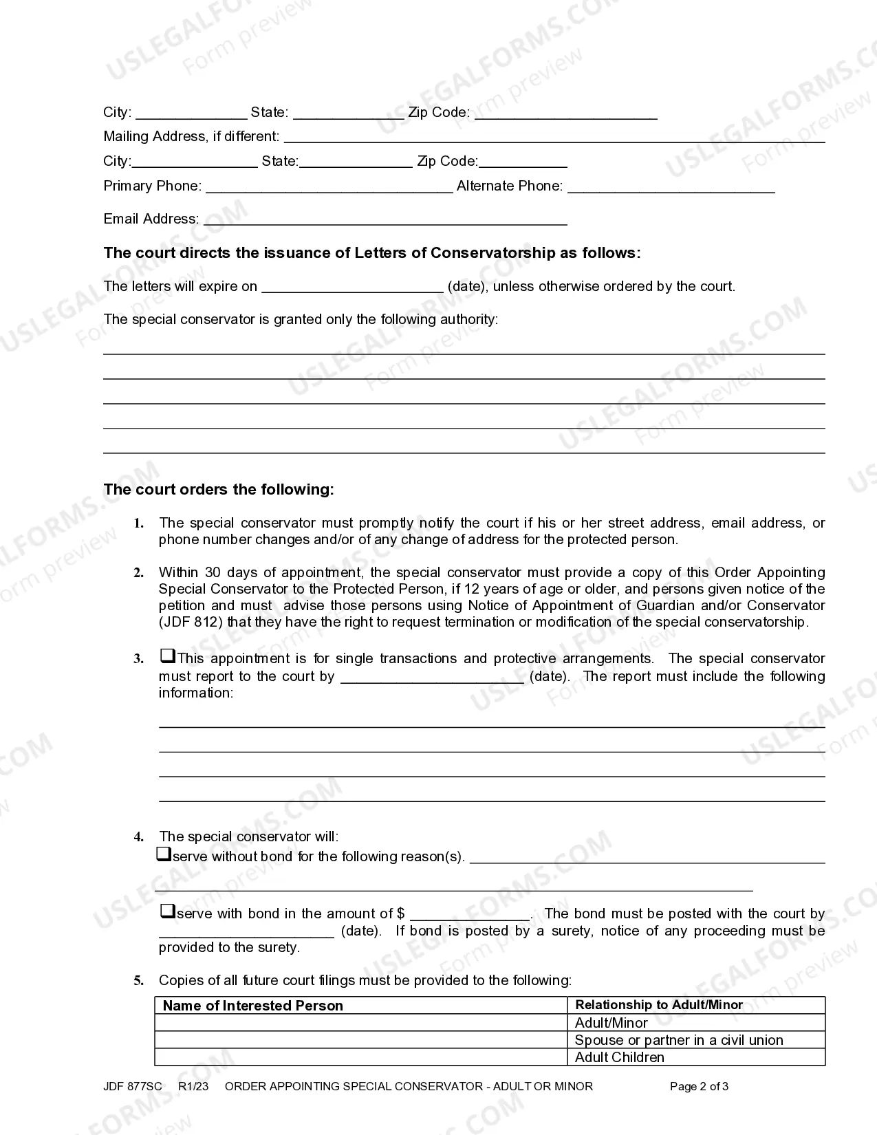 Preview Order Appointing Special Conservator - Adult or Minor
