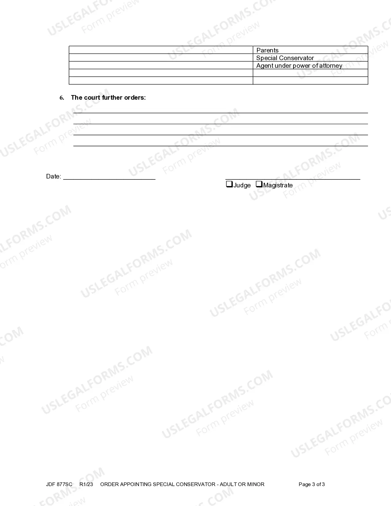 Preview Order Appointing Special Conservator - Adult or Minor